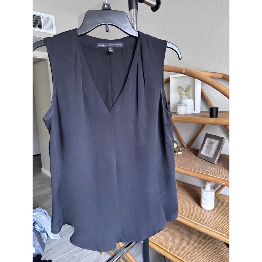 White House Black Market Black Blouse V-Neck Relaxed Fit